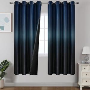 Estelar Textiler Ombre Blackout Curtains for Bedroom 72 Inches Long for Bedroom, Black and Navy Blue Room Darkening Thermal Insulated Grommet Window Drapes for Living Room, 52Wx72L Inch, 2 Panels