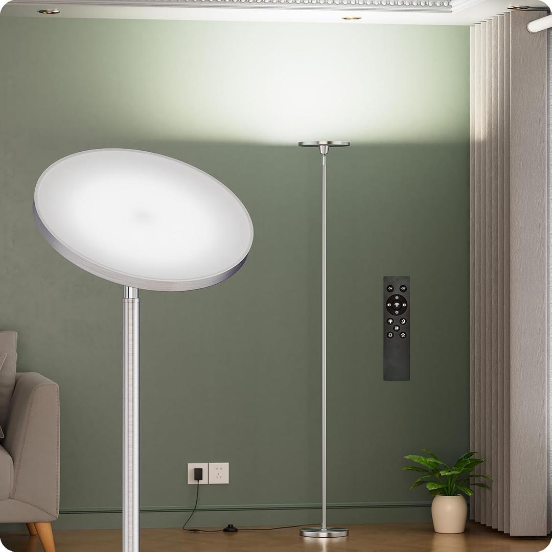 Dimmable Floor Lamp with RemoteFloor Lamps for Living Room Bedroom OfficeAdjustable Brightness (10%-100%)and Color Temperature (3000k- 6000k )Standing Lamp Tall Lamp with Foot Switch (nickel)