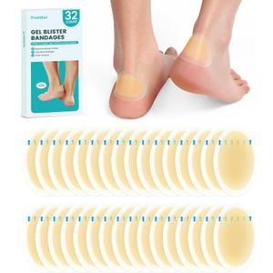 Waterproof Hydrocolloid Gel Blister Bandages - Pads for Heel, Foot, Toe & Feet - Gel Blister Cushions for Prevention & Recovery (32ct, Heel Pack)