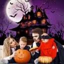 Mocsicka Halloween Backdrop for Photography Purple Night Moon Haunted House Background Spooky Cemetery Hollween Costume Party Decorations Banner Photo Studio Props (8x6ft)