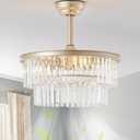20" Gold Crystal Fandelier Ceiling Fans with Lights, Caged Gold Crystal Chandelier Ceiling Fan with Light Remote Control with 6 Speeds for Bedroom, Nursery, Living Room