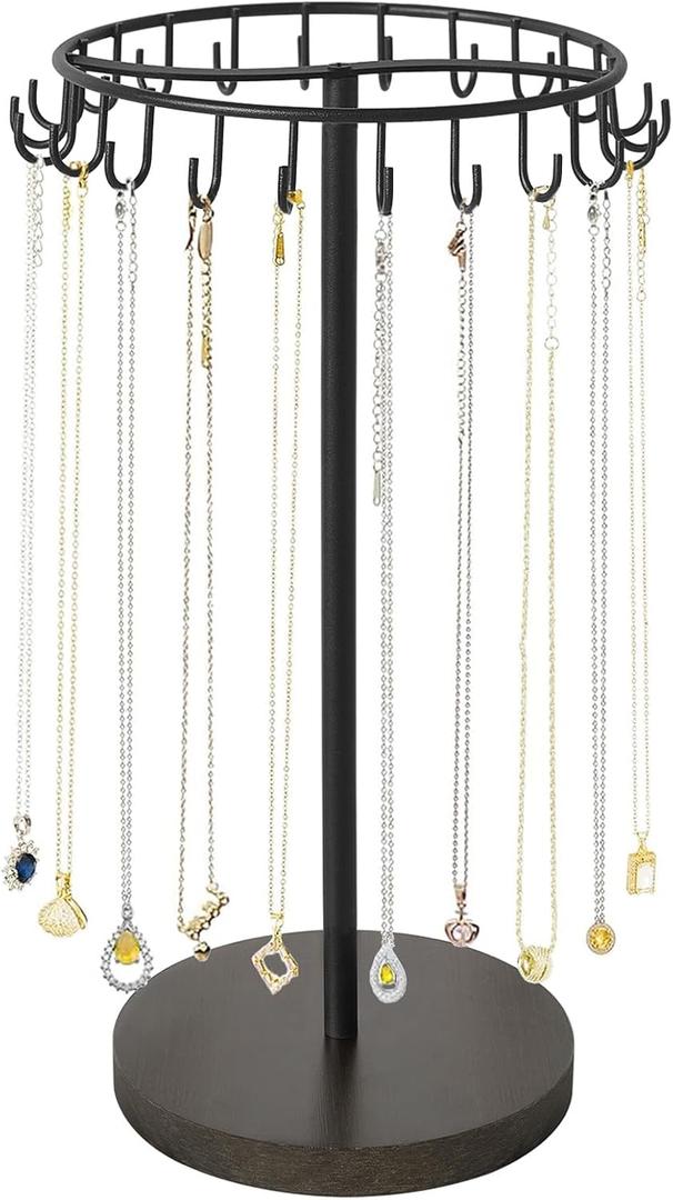 Mkono Necklace Holder Metal Jewelry Display Stand Necklace Organizer with 22 Hooks for Storage and Hanging Bracelet Keychain Home Room Decor for Women,Black