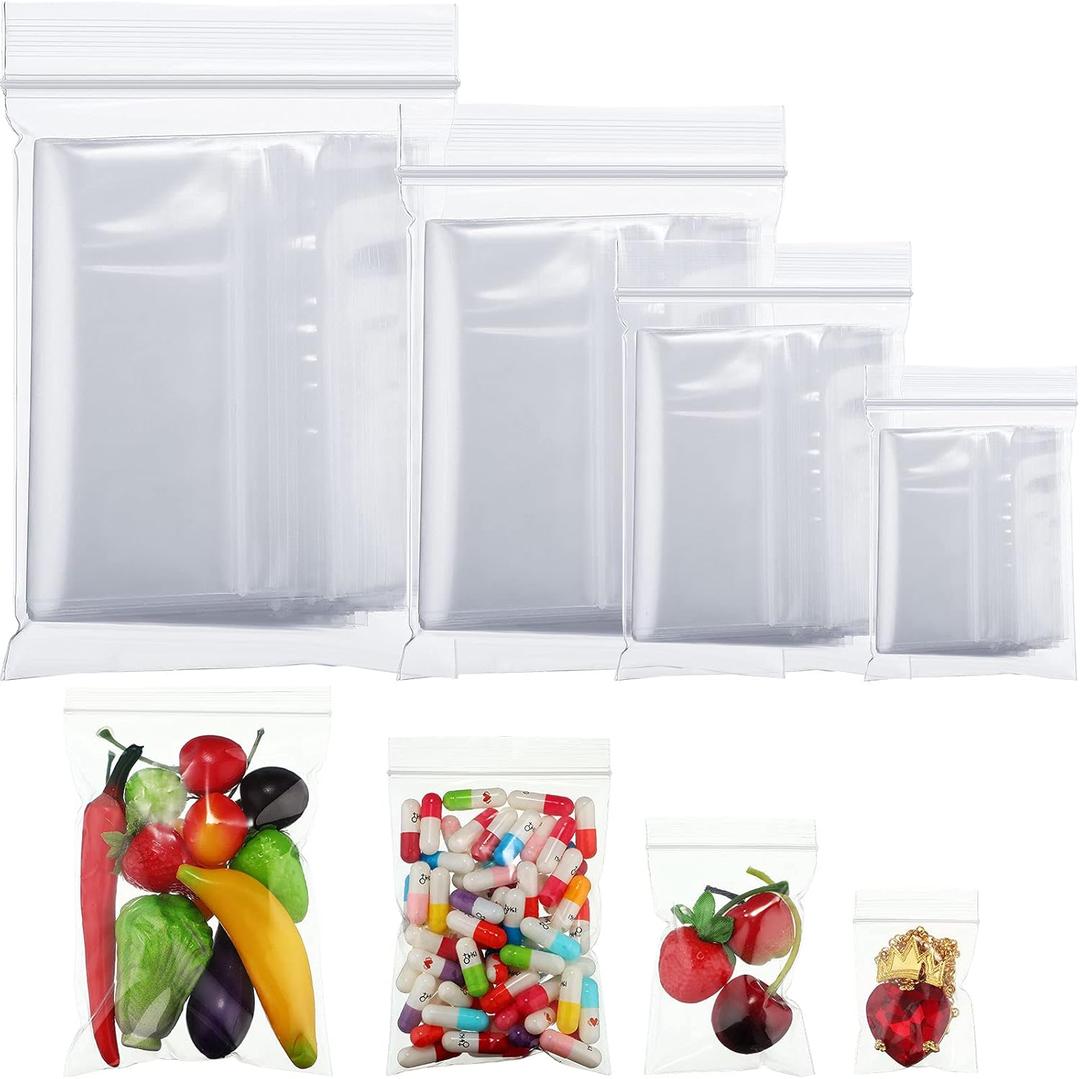 4 Sizes 100 Pack Clear Reclosable Zipper Storage Bags 2 Mil Plastic Poly Bags Resealable Lock Seal Zipper for Jewelry, Daily Vitamin, Bead (1.6 x 2.4 Inch, 2.4 x 3.6 Inch, 3.2 x 4.8 Inch,4 x 6 Inch)