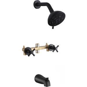 2 Handles Shower Faucet Set with Tub Spout Bathtub Shower Faucet Combo Set Shower System Complete Tub and Shower Trim Kit Wall Mounted Shower Fixtures Matte Black
