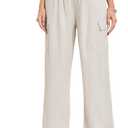Famulily Womens Pleated Cargo Pants Summer Wide Leg Linen Trousers Casual Loose Pants Beige XXL (XXL)