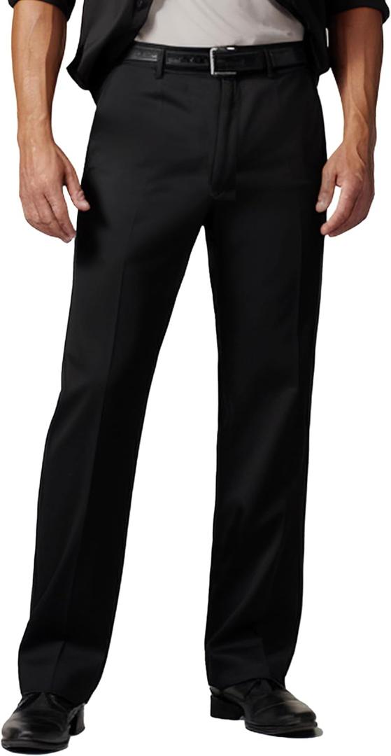 Men's Cozy Hidden Expandable Waist Dress Pants | Premium Stretch Texture Weave Work to Weekend Pants (46W x 30L, Black)