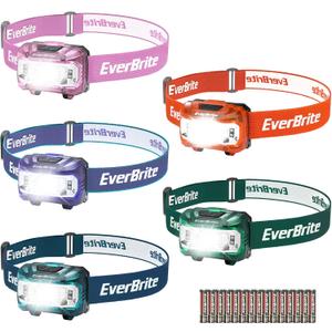 EverBrite Headlamp, 5 Pack Kids Headlamp with Red Light and Memory Function, Head Lamp for Adults and Kids with 5 Modes, Bright Headlamps for Camping, Running, Batteries Included (Multicolor)