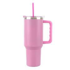 Insulated Tumbler with Handle and Straw,40 OZ Vacuum Stainless Steel Water Bottle Travel Mug Metal Cup with Fruit Diffuser,Mist Pink