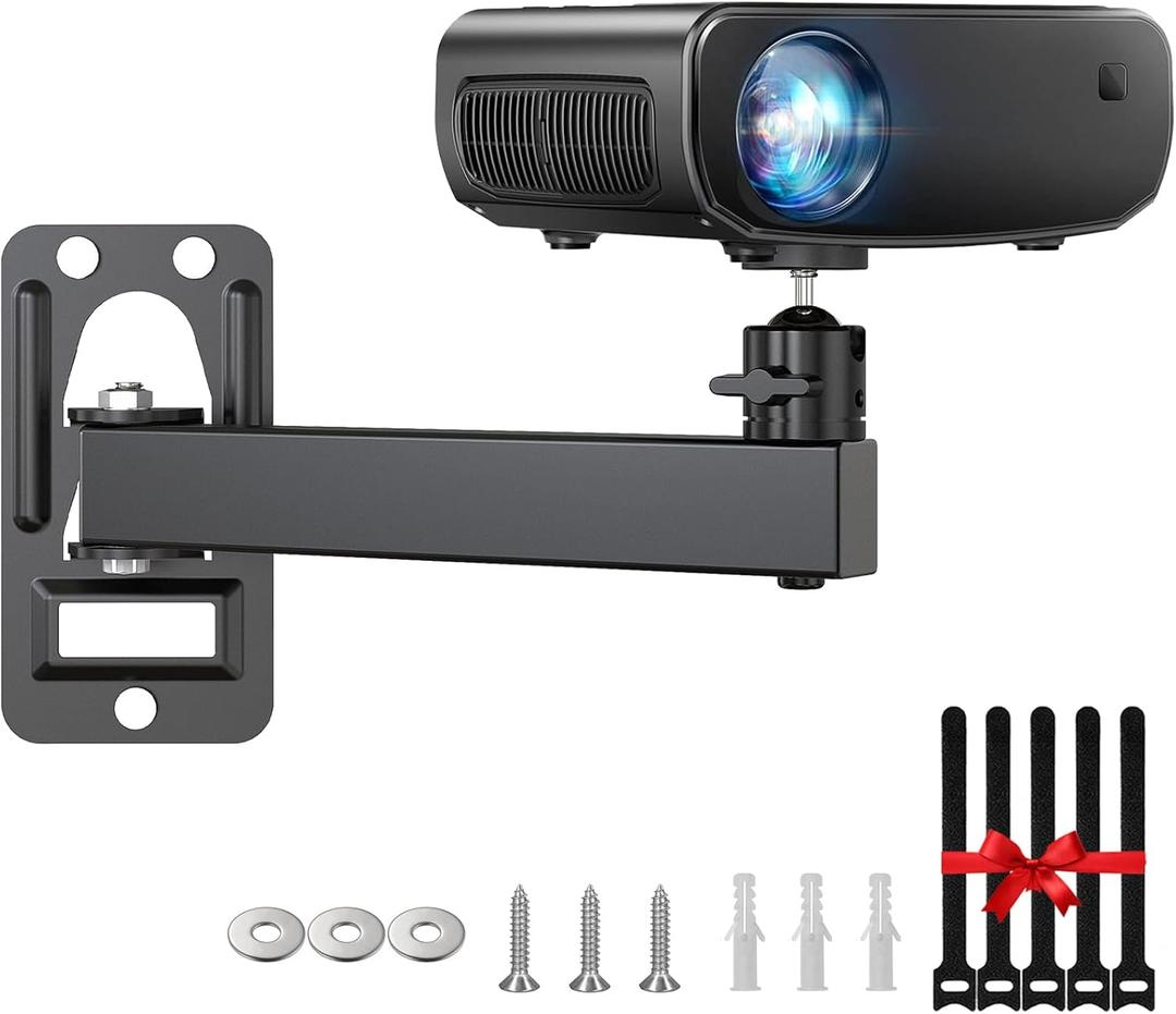 Mini Ceiling Wall Projector Mount Stand- Adjustable Tilt&Swivel Hanging Projector Holder Wall Mount Hanger Rack Stand for Mini Projector with Cable Ties (Black)