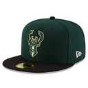New Era NBA Milwaukee Bucks Men's 2-Tone 59FIFTY Fitted Cap, 7.5, Dark Green