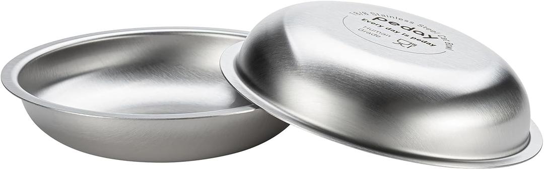 PEDAY 18/8 Stainless Steel Cat Bowls, Whisker Friendly, Human Grade, Dishwasher Safe, Easy to Clean, Pack of 2, Each Holds 2.3 Cup
