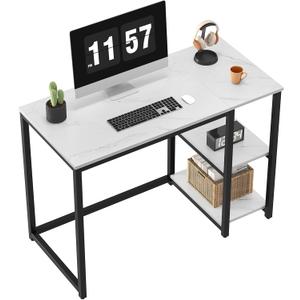 SINPAID Computer Desk 40 inches with 2-Tier Shelves Sturdy Home Office Desk with Large Storage Space Modern Gaming Desk Study Writing Laptop Table, Black Marbling (White Marble, 40 inch)