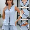 BMJL Womens Linen Two Piece Sets Summer Vacation Outfits Button Down Resort Wear 2025 Shorts Matching Sets (L)