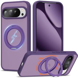 Compatible with Google Pixel 9 Pro XL/Pixel 10 Pro XL Case with 360 Magnetic Ring Stand [Compatible with Mag-Safe] Shockproof Translucent Phone Case 6.8" for Women Men, Purple