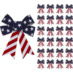 20Pcs Patriotic PVC Velvet Bows 5.9x5.9 inch, Red White Blue Plastic Velvet Bows with 3D Shape for 4th of July Decor, Party Favors, Gift Wrapping, Memorial Day, Independence Day
