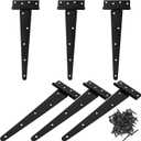 6 Pack 12 Inch T-Strap Shed Hinge Heavy Duty Black T Hinge Door Barn Gates Hinges Fence Garden Shed Door Hinges Wrougt Rustic Hardware Iron