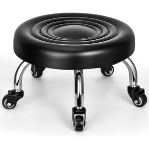 Low Rolling Stool, Low Stool with Wheels, PU Leather Low Roller Seat Stool Chair, Rolling Seat Stool for Home Office Garage Shop (Style 2)