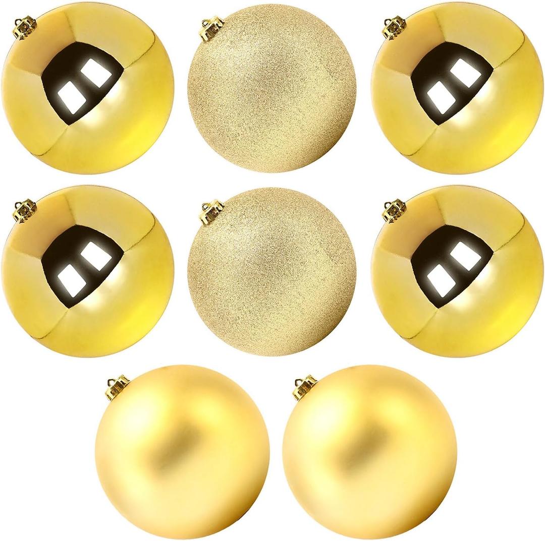 Extra Large Size Outdoor Christmas Ornaments, Oversized Huge Big Shatterproof Xmas Christmas Plastic Balls for Outside Lawn Yard Tree Hanging Decorations (8"/200mm, Gold, 8 Packs)