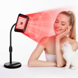Red Light Therapy for Face and Body, 3 LED Wavelength 660nm 730nm 850nm Infrared Light Therapy Desk Lamp with 360Adjustable Head & Phone Stand, Home Office Travel Portable Use w/Glasses (Black)