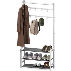 Simple Houseware Space-Saving Coat Rack with Storage Shelf, Black Freestanding Hall Tree Organizer with Hooks for Entryway, Bedroom, Office, Coats, Hats, Jackets, Scarves - White