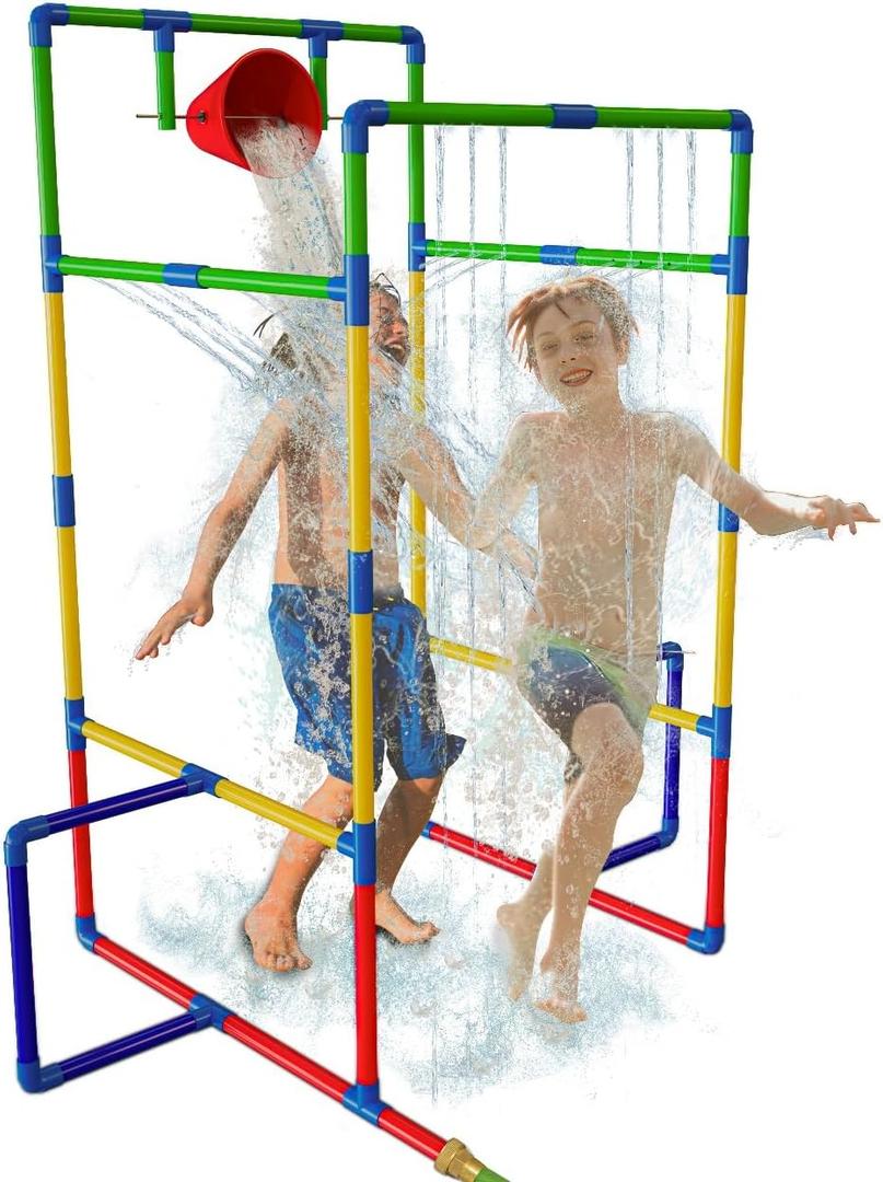 Kids Water Park Sprinkler Tunnel with Dunk Bucket for Kids | Outdoor Water Park for Kids Backyard Activity Summer Water Toy for Kids Outside