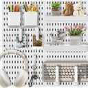 Pegboard Wall Organizer Set  4 Peg Boards with Hooks & Shelves  Office, Kitchen, Gaming Room Desk Pegboard Storage  Peg Board Wall Display Rack (White)