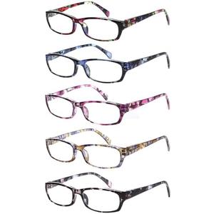 Kerecsen Reading Glasses 5 Pairs Fashion Ladies Readers Spring Hinge with Pattern Print Eyeglasses for Women (Mix Color -2, 0.75)