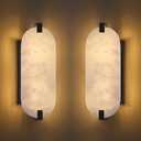 Doraimi Lighting 2 Pack 2 Light 13.7" Oval Alabaster Marble Bathroom Wall Sconce Modern Concise Style Wall Light Fixture,Black Finish for Bedroom Hallway Bedside
