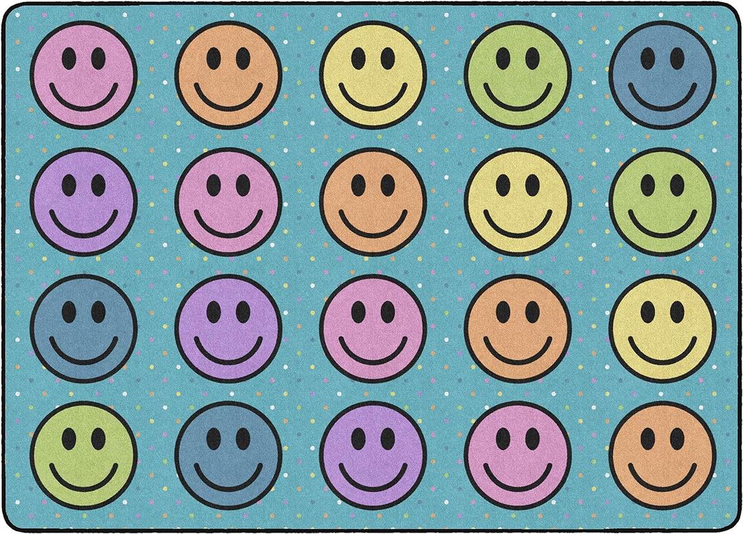 Flagship Carpets Smiley Seating (Seats 20) Classroom Area Rug or Educational Learning Mat, Carpet for Kids Room, Seating Rug or Playroom Carpet, 6' x 8'4", Blue