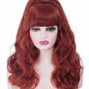 20 Inches Retro Beehive Copper Red Wigs for Women Long Wavy Auburn Wig with Neat Bangs Synthetic Natural Wig for 60s 70s 80s Cosplay,Halloween,Daily Use