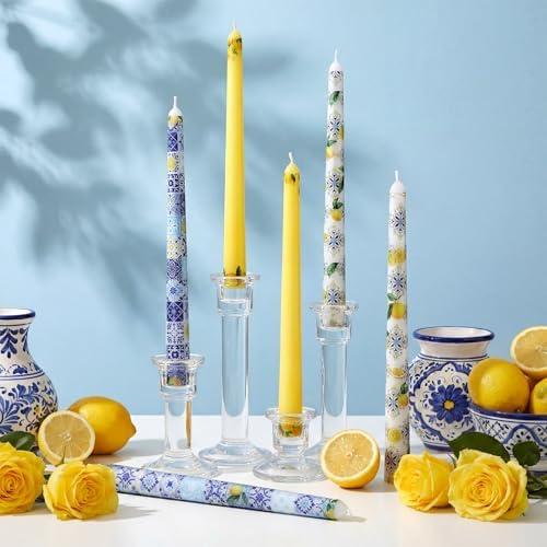 Threlaco 9.8" Long Taper Chinoiserie Porcelain Candlesticks Dripless Bridal Wedding Shower Candle Blue White Decorations Unscented Taper Candles for Party Gift Home Decor