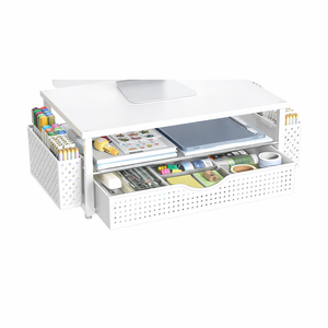 Spacrea Desk Organizer and Accessories, Computer Monitor Stand Riser with Drawer and 2 Pen Holders, Office Desk Accessories & Workspace Organizers for Office Supplies - White