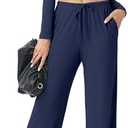 FREEOAK Women's Two Piece Outfits Lounge Sets Long Sleeve Ruched Top & Wide Leg High Waist Pants with pockets Size XL