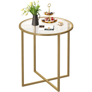 SAYGOER Round Dining Table Small Glass Kitchen Table 26.7'' Multifuntional Modern Dining Room Table for 2 Space Saving Kitchen Table,Easy Assembly, Gold