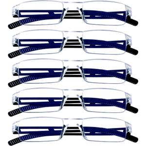 VisionGlobal 5 Pairs Reading Glasses, Blue Light Blocking Glasses, Computer Reading Glasses for Women and Men, Fashion Square Eyewear Frame (Black,+2.50 Magnification)