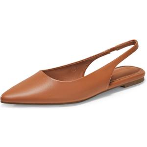 Coutgo Womens Slingback Flats Pointed Closed Toe Ballet Flats Comfortable Slip On Work Dress Shoes (8.5, Brown)