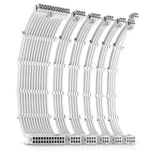 PSU Cables, Cable Extension PC, 16 AWG 24pin ATX / 4+4pin EPS / 8pin PCI-E / 6pin PCI-E PSU Extension Cable Kit, 30cm Length with Combs, White