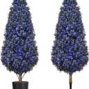 Outdoor Artificial Lavender Topiaries Trees with Planters, 3 FT Tall Set 2 Fake Plants Boxwood with Spikes, UV Resistant Faux Evergreen for Indoor Home Porch Office Spring Decor