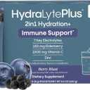 Hydralyte Electrolytes Plus Immunity, Elderberry - Low Sugar Rapid Rehydration Powder - Lightly Sparkling Electrolyte Powder Packets with 1,000mg Vitamin C and 300 mg Elderberry (8oz Serve, 20 Count)