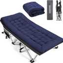 Portable Camping Cot, Sleeping Cot for Adult, 28" Extra Wide Heavy Duty Folding Cot Max Load 600LBS with Thick Mattress, Portable Camping Bed for Camp Outdoor/Office, Home Nap (Blue)