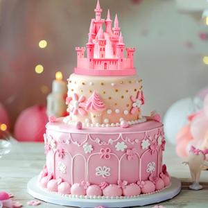Baquler Castle Cake Topper Figurine Wedding Cake Topper Birthday Castle Night Light USB Rechargeable Princess Night Light for Wedding Birthday Party Decor(Pink)