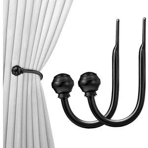 Hion Curtain Holdbacks Black 2pcs, Curtain Tiebacks Wall Mounted Curtain Hooks Holders for Drapes (Ball-2pcs)