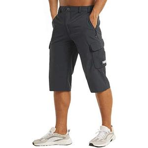 MAGCOMSEN Men's Workout Gym Shorts Quick Dry 3/4 Capri Pants Zipper Pockets Hiking Athletic Running Shorts, 38