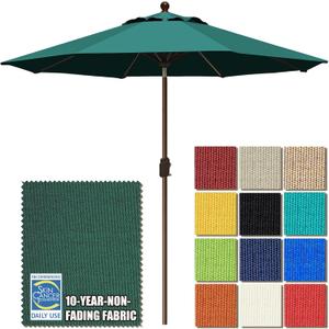 EliteShade USA 10-Year-Non-Fading 9Ft Market Patio Umbrella, UPF 50+ UV Protection Performance Sun Umbrella, Heavy Duty Commercial Grade Outdoor Table Umbrella with Crank & Tilt, Windproof Vented Top for Garden, Pool, Deck and Outdoor Playsets, Forest Green