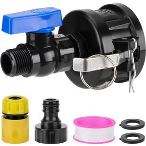 IBC Tote Hose Adapter Kit, 2" Cam Lock fittings for 275-330 Gallon Tank, IBC Tote to Garden Water Hose Adapter with Garden Hose Quick Connector, Plastic Shut Off Ball Valve(3/4" Female Male GHT)