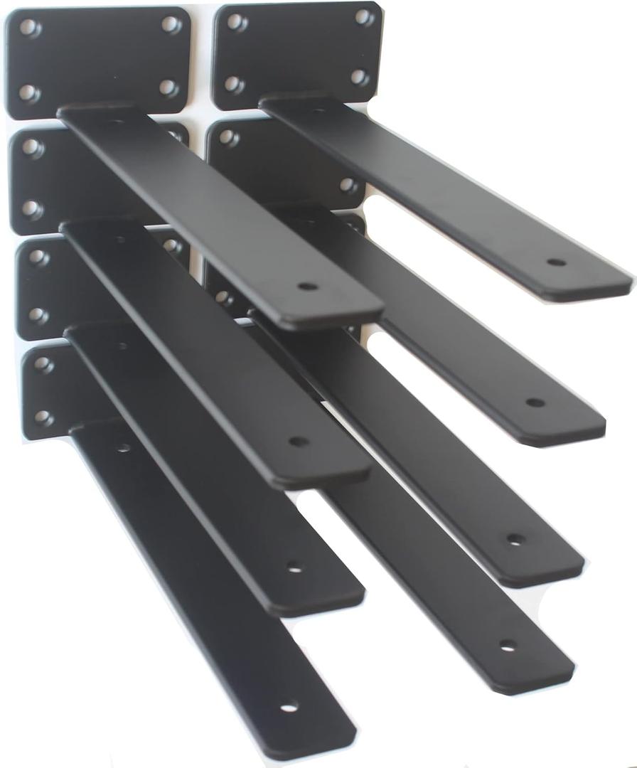 10 Pack - 11 inch Black Hidden L Shelf Bracket (1/5 Inch Thicked) Iron Floating Shelf Brackets Rustic Industrial Metal Brackets for Shelf Support