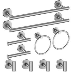 Bathroom Hardware Set 10 Pieces, Stainless Steel Towel Bar Set Includes 16 inch Towel Bar, Towel Hook, Towel Ring Toilet Paper Holder