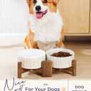 Getstar Ceramic Dog Bowls Set with Acacia Wood Stand, 3.5 Cups Pet Bowls Set of 2 for Medium Dogs, Cute Dog Food Bowl, Cat Bowls