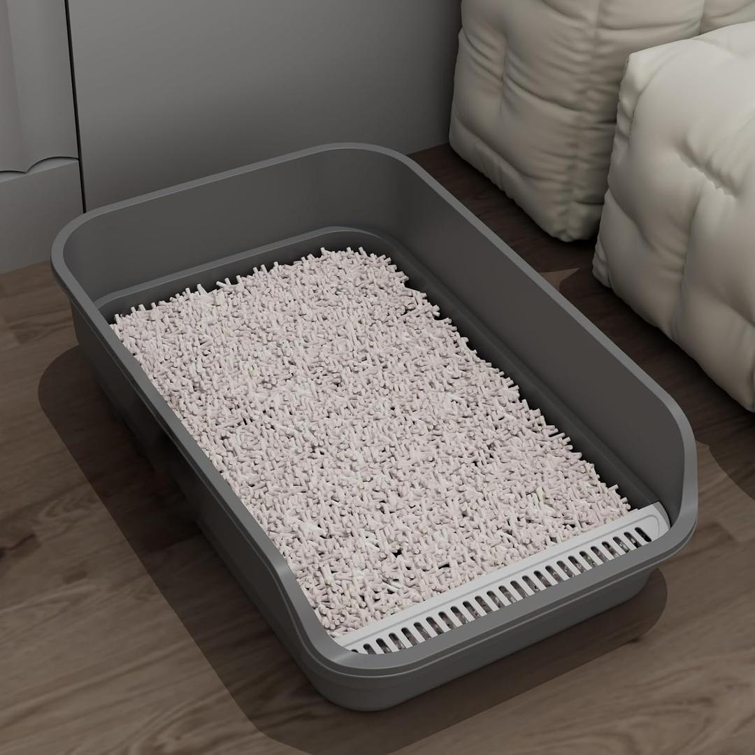 Extea Large Cat Litter Box with High Sides,Cat Boxes for Indoor Cats,Cat Litter Pan for Kitty,Litter Box with Low Entry,Easy to Clean,Anti-Splashing,23.6" x15.7" x6.2" (Grey)