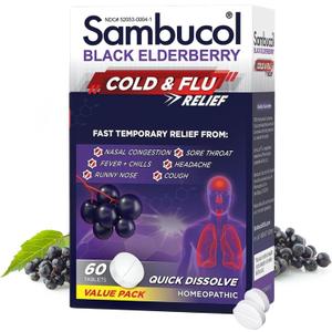 Sambucol Cold and Flu Relief Tablets - Quick-Dissolving - 60 Count